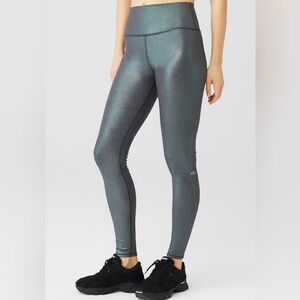 Alo Yoga Alosoft Ribbed High Waist Shimmer Leggings  in Dark Grey